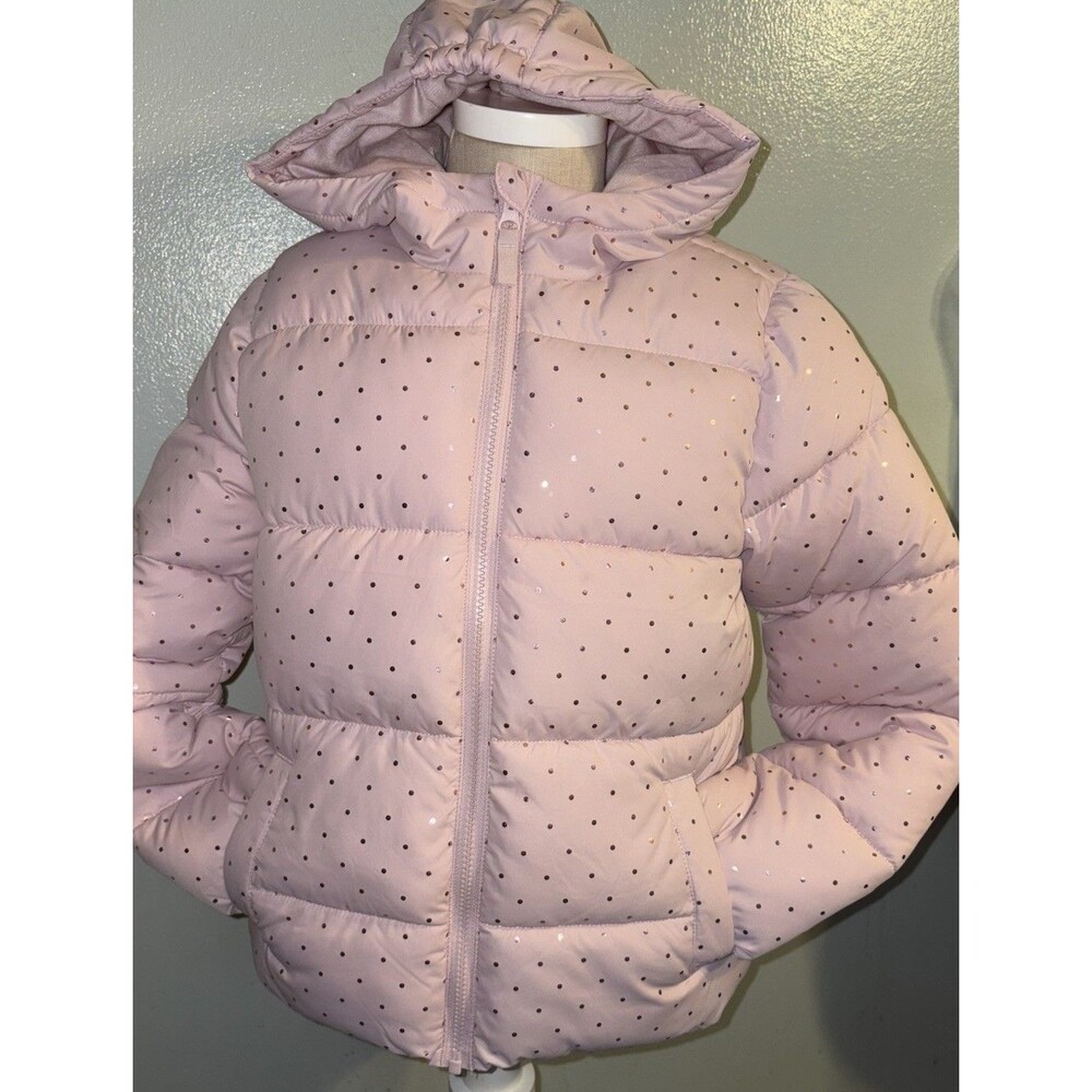 SWISS TECH Girls Winter Puffer Jacket Hood Polka Dot Sz 10-12 Baby Pink Hooded